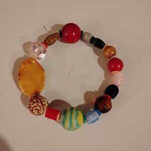 Handmade Whimsical Colorful Mix Media Shapes Materials Beads Bracelet Elastic